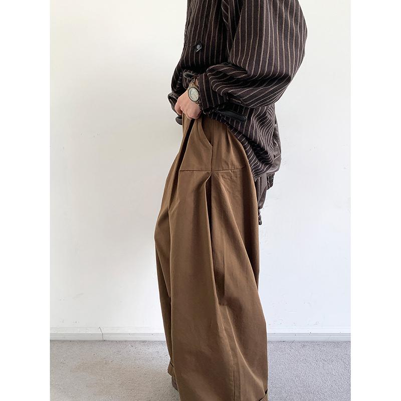 Vintage Brown Baggy Cargo Pants Men Koraen Harajuku Suit Pants Office Casual Trousers Wide Leg Work