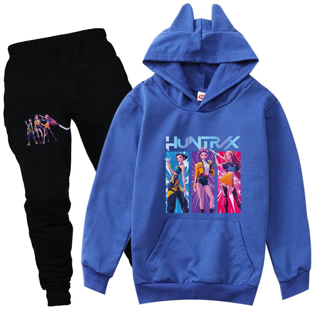 Kinder Mädchen Anime Cartoon K-Pop Rumi Zoey Mira Bedruckt Lässige Langarm Kapuzenpullover Hosen Kleidung Set
