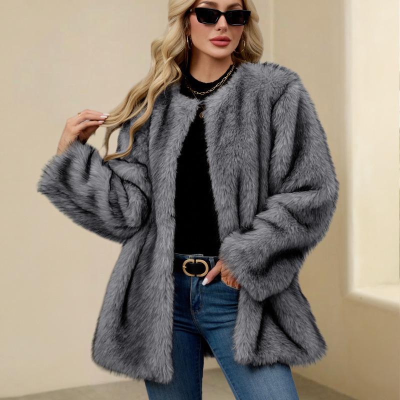 Autumn and winter new imitation fur coat women's loose warm plush cardigan artificial wool coat coat