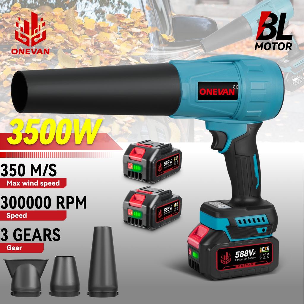 ONEVAN Brushless 3 Gears Electric Air Blowers Turbo 300000RPM Jet Fan Handheld Leaf Blower Dust Blowing Tool for 21V Battery