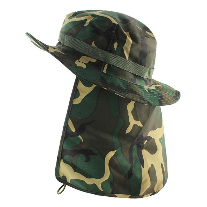 Men's and women's outdoor camouflage sun protection hat neck protection devil hat sunshade UV protection bucket hat leaf shawl hat