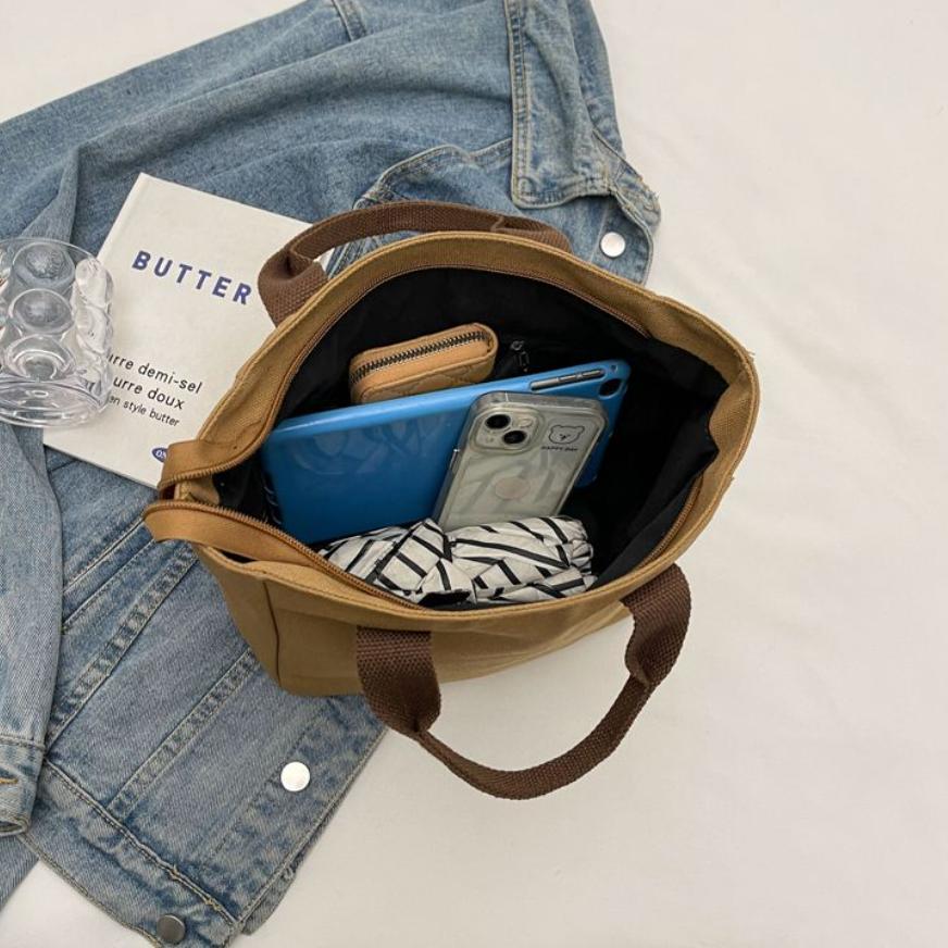 Solid Color Women Tote Bags Portable Reusable Canvas Shopping Bag Large Capacity Lunch Bags