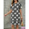Flower Print Versatile Short-sleeved Dress Comfortable Simple Casual Dresses