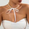 1PC Wedding Party White Imitation Pearl Choker Necklace Fashion Bow Tie Long Ribbon Necklace Personality Simple Jewelry