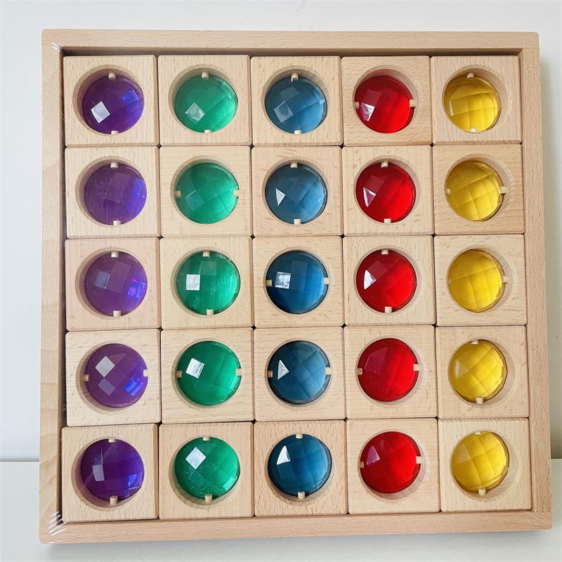 Large Wooden Fairy Tale Windows Blocks with Sparkling Stone Acrylic Toy Gems Transparent Window Stacking Blocks for Children