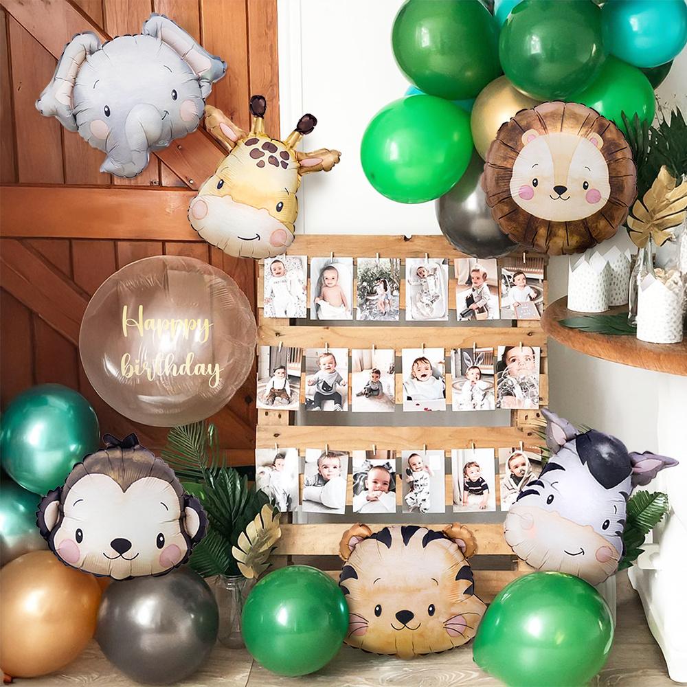 6ks Roztomilý fóliový balónek se safari zvířátky - Lev Tygr Žirafa pro dekoraci na narozeniny Wild One a Baby Shower Dekorace na Jungle párty