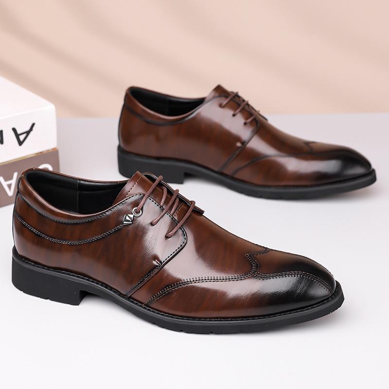 Business Leather Shoes Men's Trendy New Leather Casual Men's Shoes Pointed Cowhide Wedding Shoes Fashion Dress Suit Shoes