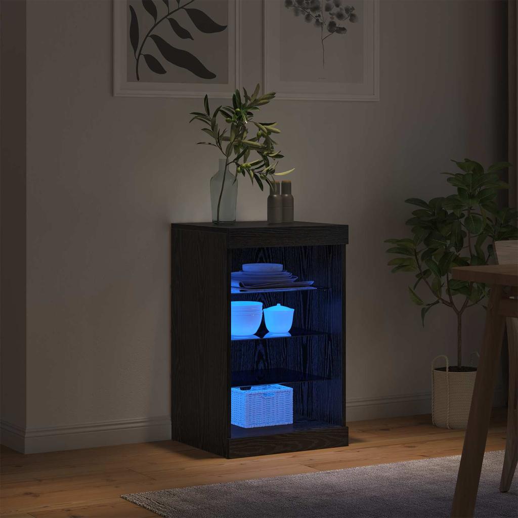 LED Sideboard Black Oak Effect 41 x 37 x 67 cm