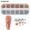 Nail Art Jewelry, Maillard Color Pearl Flat-Bottomed Diamond Steel Ball Diy Nail Jewelry Mixed
