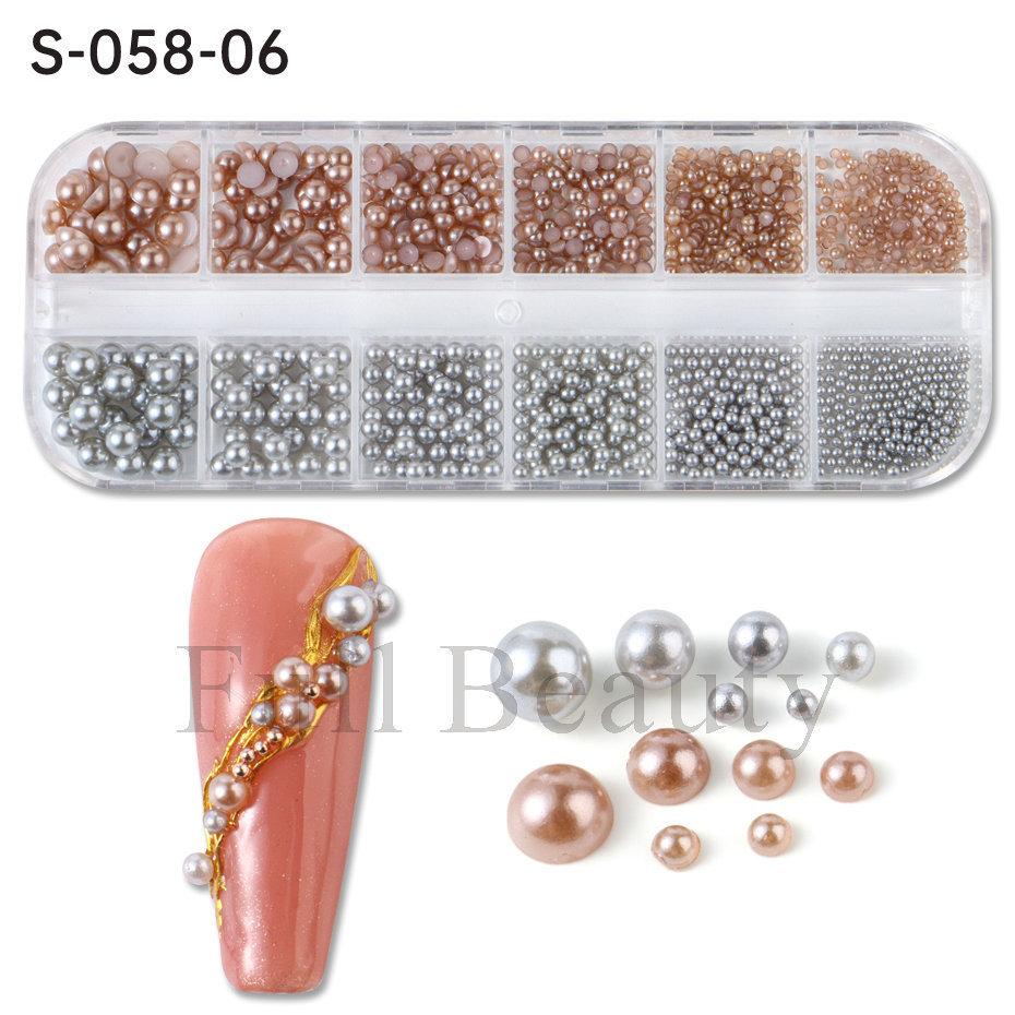 Nail Art Jewelry, Maillard Color Pearl Flat-Bottomed Diamond Steel Ball Diy Nail Jewelry Mixed
