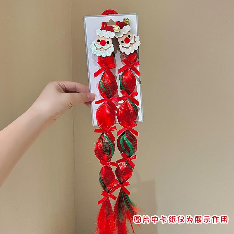 Christmas Children'S Hair Accessories Red Bow Santa Lantern Wig Braid Hair Ring Bubble Braid Wig Headband