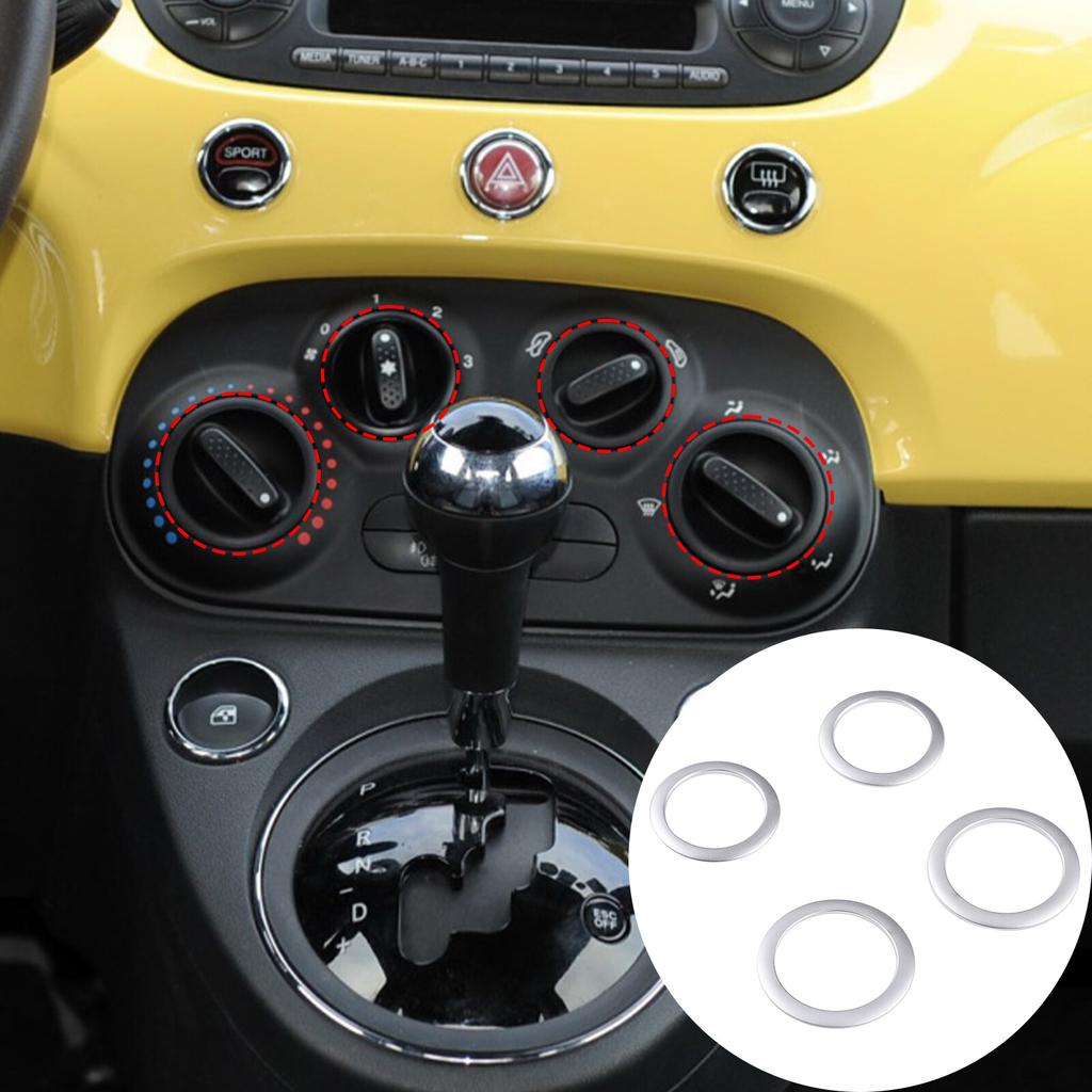4PCS/Set Center Console AC Knob Alloy Ring Trim Cover For Fiat 500 2010-