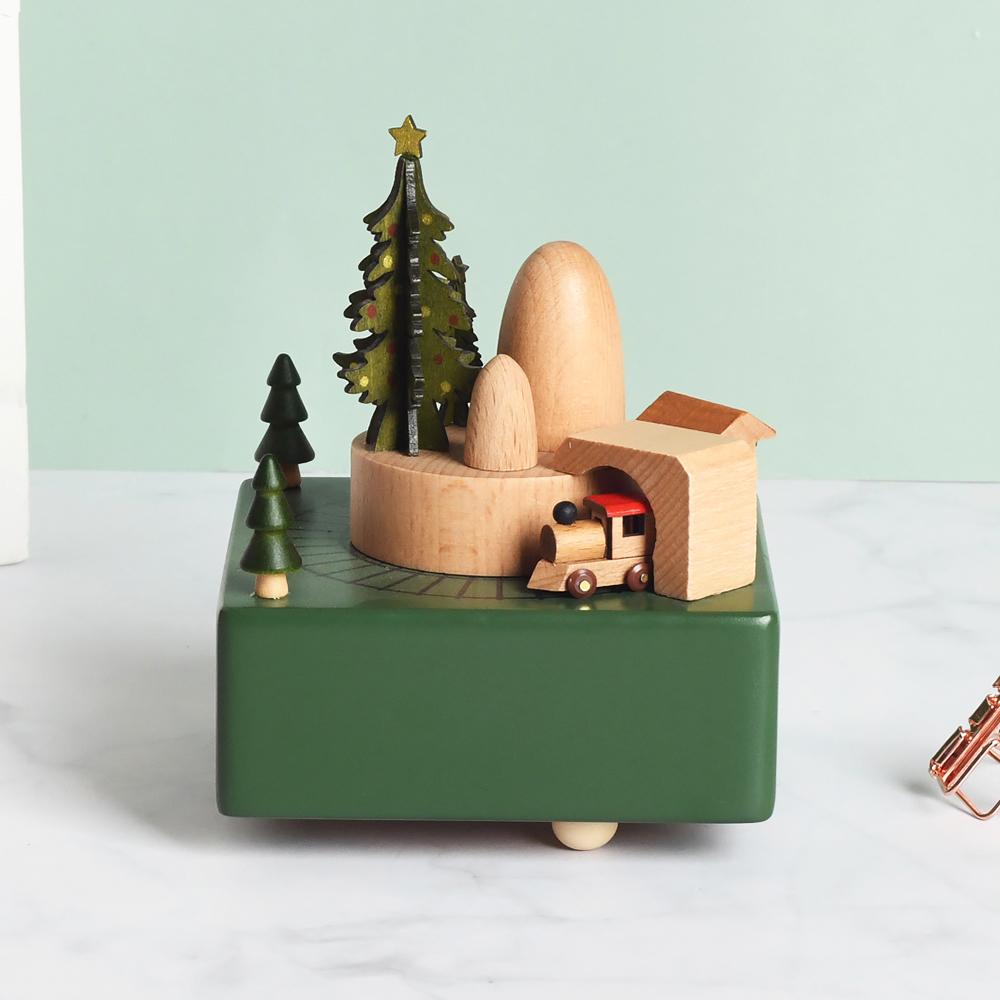 Custom Logo Wooden Music Box 18-Note Mechanical Wind-Up Rotating Carousel Ballerina Gift OEM