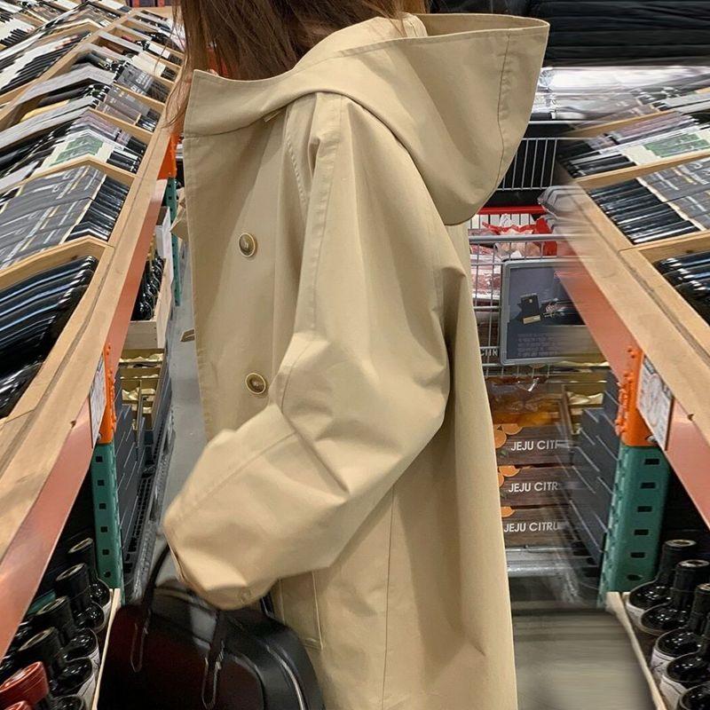 

K-style Casual Women s Mid Length Long Length Hooded Spring and Autumn Clothing Khaki S(85-108 Weight)