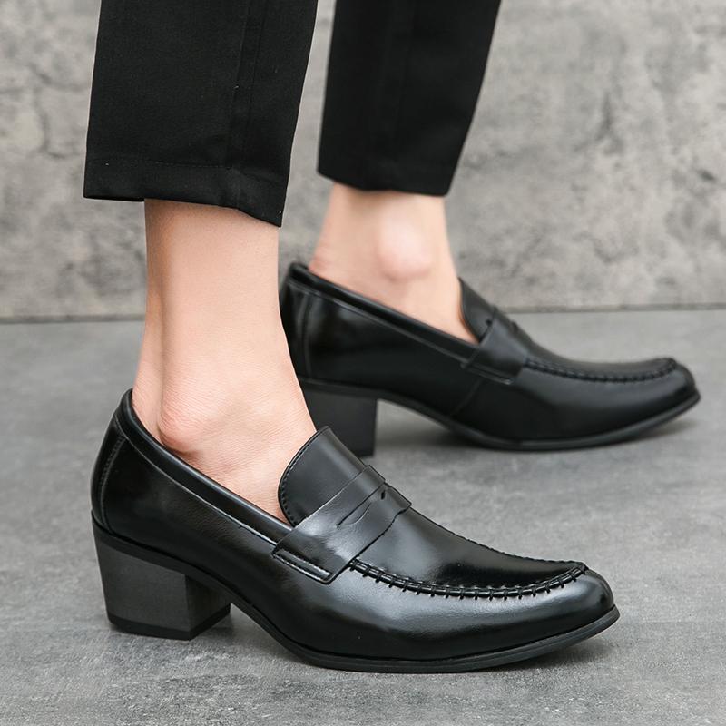 Italian Classic Men's High Heel Leather Shoes Fashionable minimalist style Wedding party casual business men's thick soled shoes