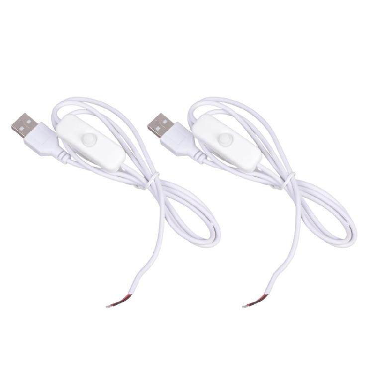 2 Pin Bare Wire USB Power Cord 22AWG Tinned Tip with Switches 5V/1A Support Cable Power Line Plastic Texture for Repair