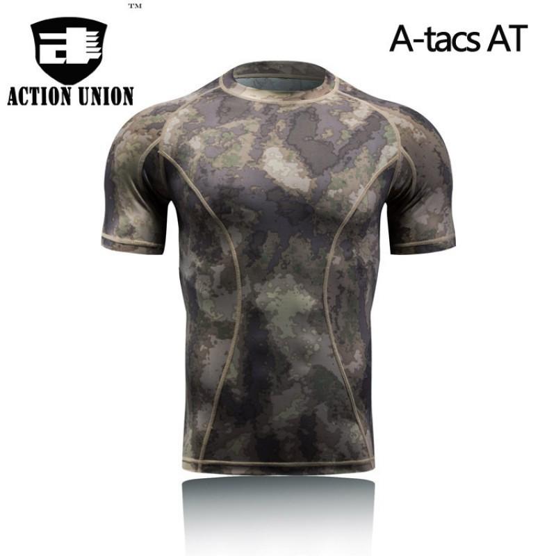 Military Fans Outdoor Sports T-shirt Tight Elastic Top Sweat-wicking Camouflage Training Clothes Short-sleeved Men