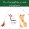 Long Rod Steel Wire Cat Teaser with Feather & Bell - Interactive Bite-Resistant Replacement Cat Toy
