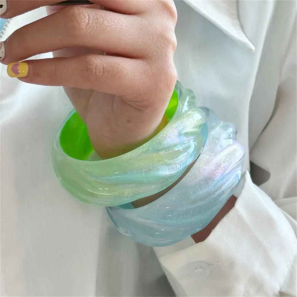 Fashion Lighting Candy Color Water Shine Round Spiral Jelly Good-looking Acrylic Bangle Bracelet Geometric Resin Trend Bracelet