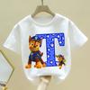 Paw Patrol Chase T-shirt for Children New Letter A-Z Tee Top Kawaii Cartoon Round Collar Clothes Fashion Kid White Clothing Gift