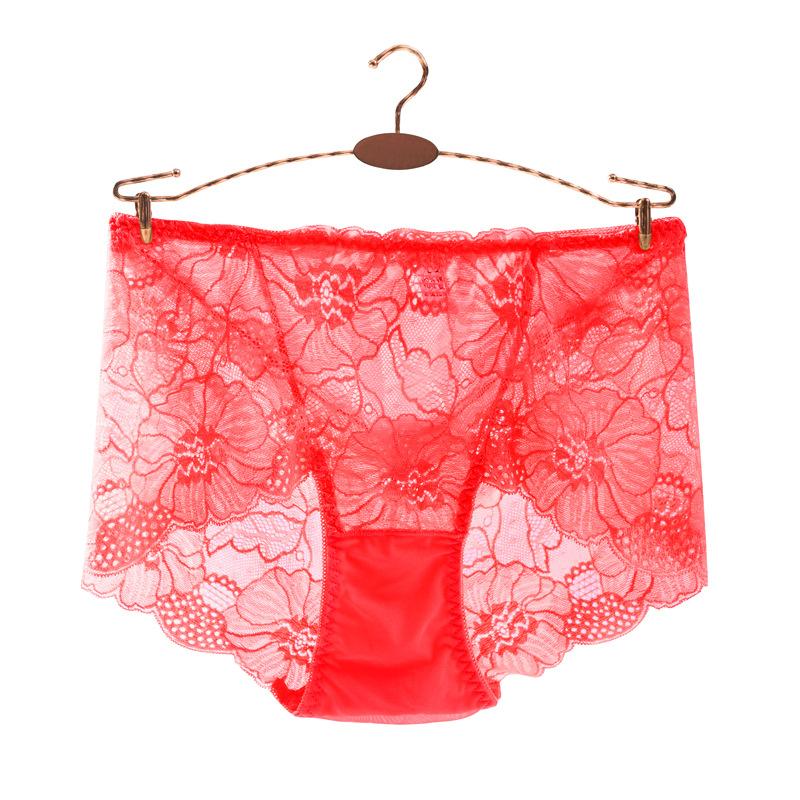 Lace Hollow Out Plus Fat Women's Mid Waist Triangle Pants Sexy Mesh Thin Breathable Cotton Underwear for Women