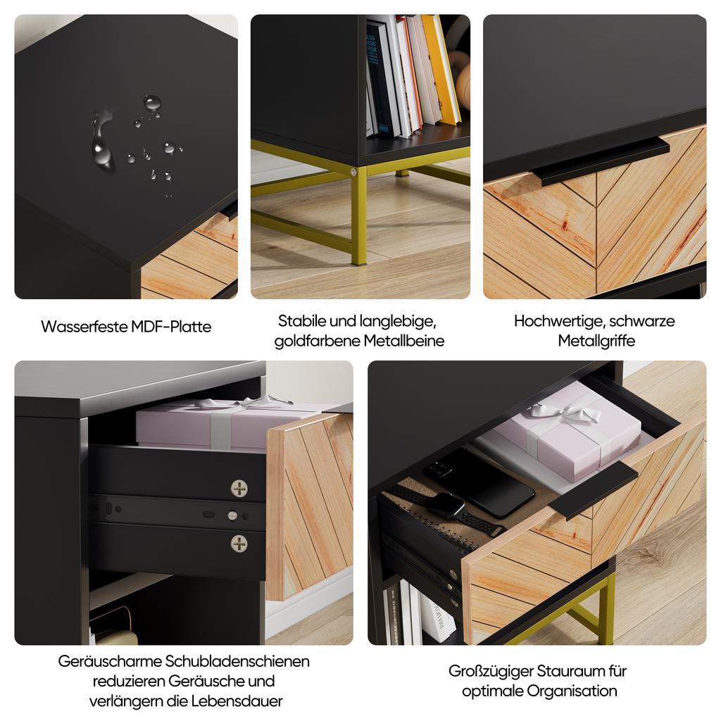 Modern Nightstand with One Drawer and One Open Compartment, Suitable for Living Room, Bedroom and Hallway, 43 x 40 x 55 cm, 1 Piece