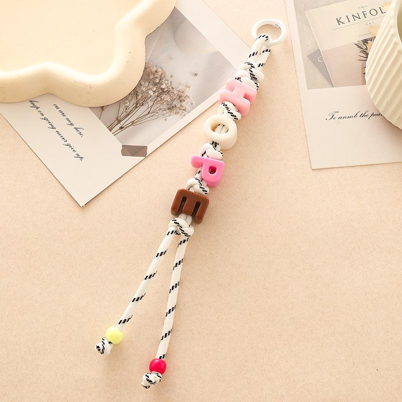 Fashion Versatile Key Chain Dopamine Acrylic Beaded Letter Braided Rope Bag Hanging Color Letter Beaded Bag Car Pendant
