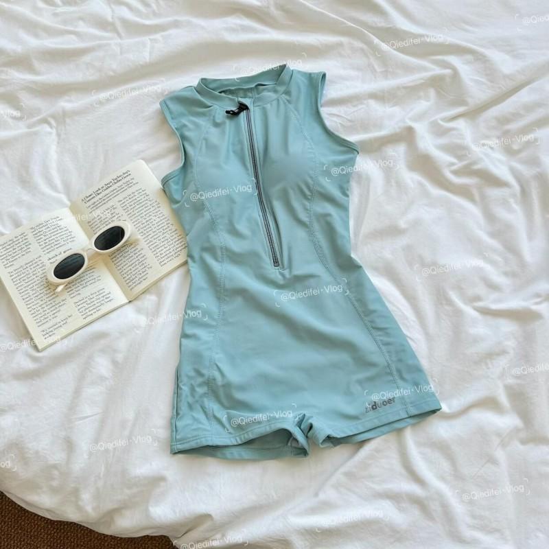 Womens Solid Color High-Waisted One-Piece Swimsuit With Built-in Pad Swimming Pool Training Leisure