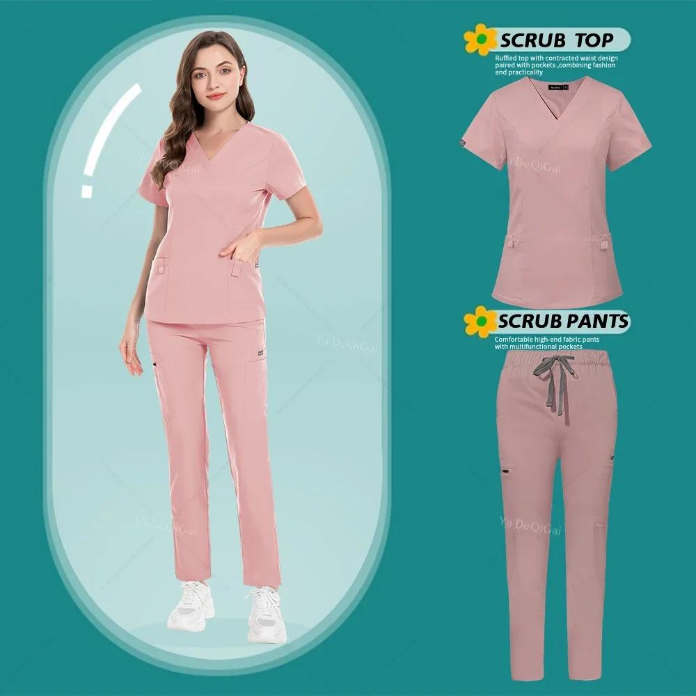 

Nurse and Surgeons Medical Clothing Scrubs Set Nurse Uniform Short-sleeved Hand Washing Clothes Women s Skin Management Overalls XS
