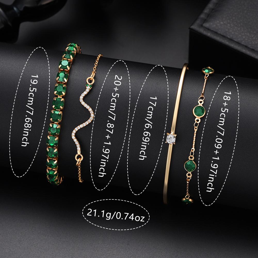 9PCS Green Women's Watch Set Trendy Fashion Rectangular Dial Quartz Watch Bracelet Necklace Earrings Set Holiday Gift