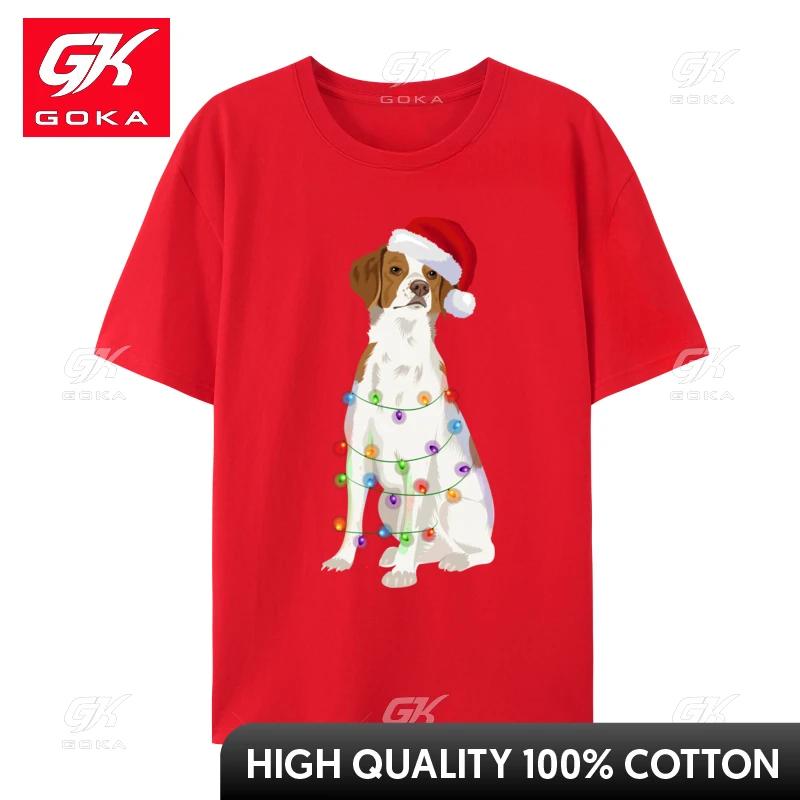 Brittany Spaniel Christmas Lights Xmas Dog Lover T Shirts Printed TShirt Unisex Tee Shirt Anime Adult Unisex Top Shirts S