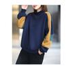 Autumn Winter High Collar Loose Casual Patchwork Velvet Sweatshirt Women Simple Fashion All-match Pullover Top