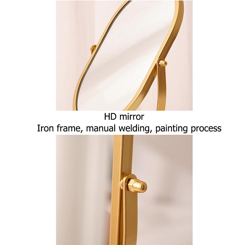 New Desktop Makeup Mirror Household Bedroom Vanity Mirror Iron Frame Oval Cosmetic Mirrors Two Style Flat Base and Storage Base