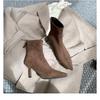 Cowhide version~ high-heeled short boots women's new spring and autumn single boots temperament pointed thin heel suede elastic thin boots