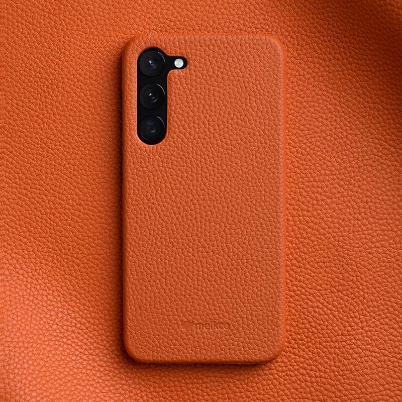 MELKCO For Samsung Galaxy S22 5G Genuine Cow Leather Coated PC Phone Shell Incomplete Cover