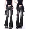 Black American Subculture Style Flared Jeans for Women, Summer Y2K Design, High-Waisted Slimming Pants, Plus Size for Curvy Women