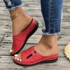 Women's Platform Cutout Slipper Peep Toe Sewn Wedge Beach Sandal