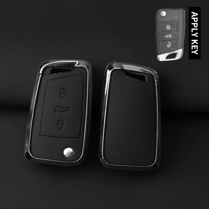 Zinc Alloy Leather Car Key Case For Vw Volkswagen Polo Golf 7 Gti Mk7 Tiguan Passat For Seat Ateca Leon For Octavia A7 Skoda