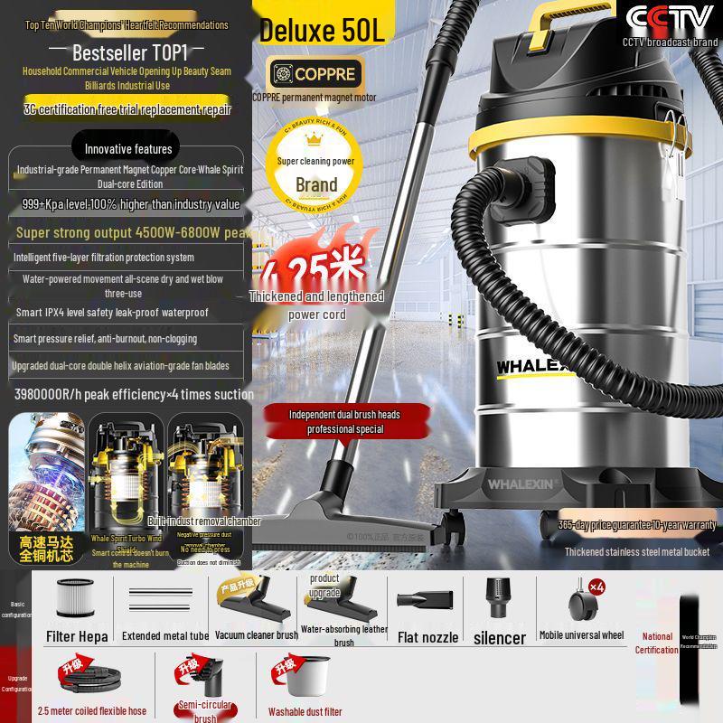 Powerful Dual-Use Vacuum Cleaner for Home, Commercial, and Car – Large Suction, Wet/Dry, and Grout Cleaning Capabilities