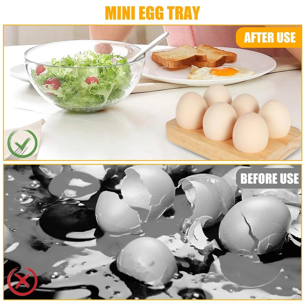 Egg Tray Wooden Egg Holder 6 Holes Egg Organizer Rack Space Saving Egg Plate Household Egg Storage Accessories for Kitchen Count