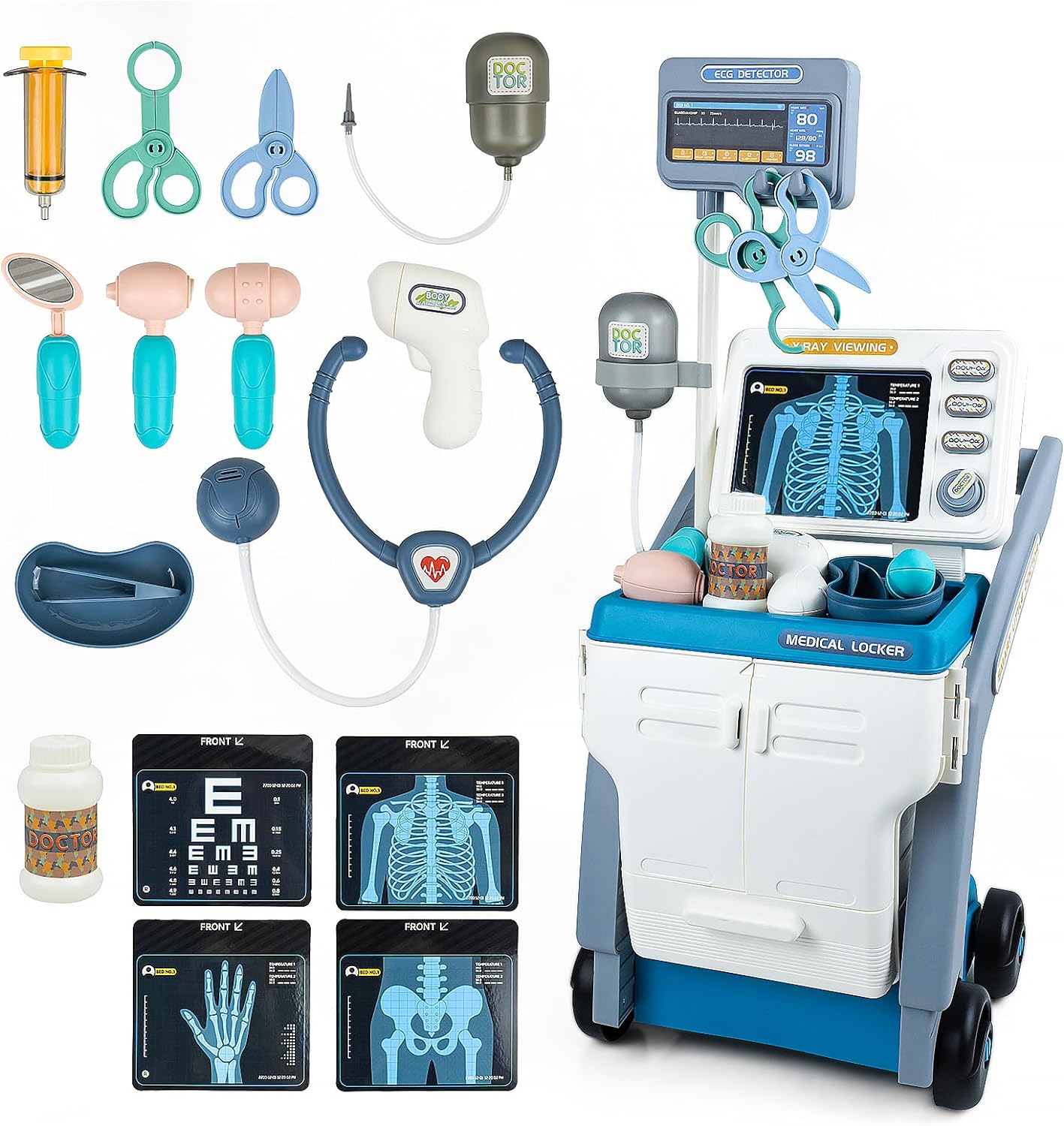

Докторский набор, ролевые игры, игры в доктора для малышей, набор медицинской тележки со звуками, термометр, стетоскоп, рентгеновский аппарат КТ, игрушка для детей