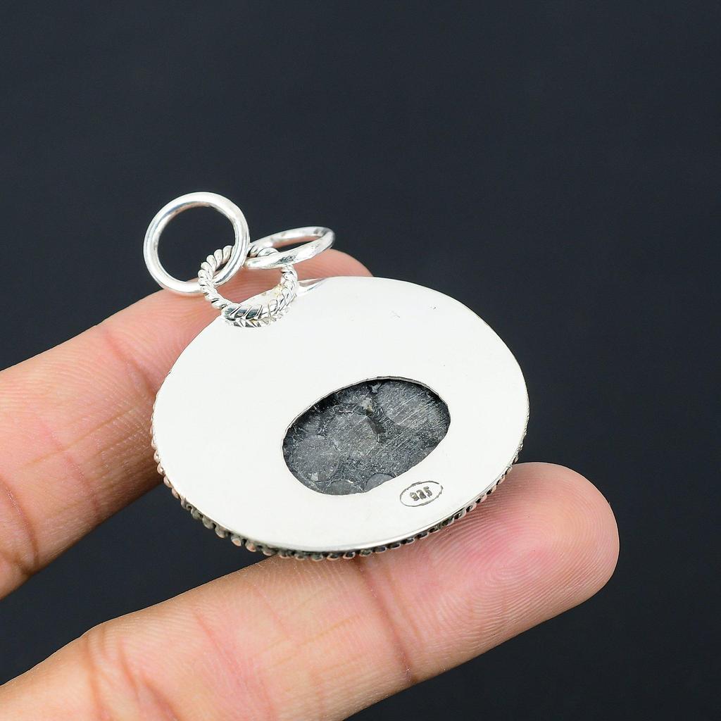 Daughters Day Sale Natural Black Fossil Coral Sterling Silver Pendant Jewelry