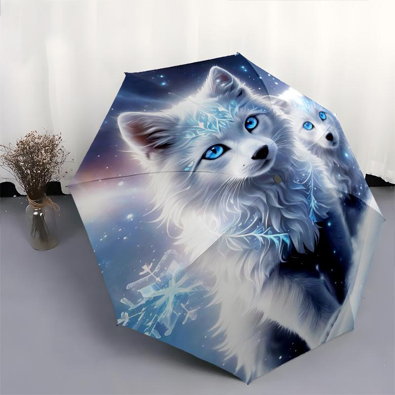 Winter Wolves Theme 8 Bone Hand Automatic Folding Umbrella, Compact and Portable Design, A Perfect Gift for Birthday, Christmas or Business