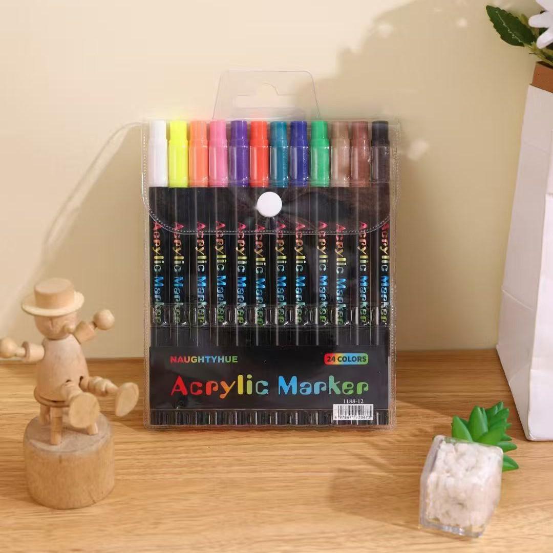 Double-Ended Dual-Color Washable Acrylic Marker Pens with Soft Tips for Kids’ Painting, Stackable and Water-Based.