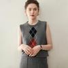 Women's Knitted Cashmere Diamond Pattern Sleeveless Vest - Autumn Winter Loose Fit Shawl Style Wool Outerwear.