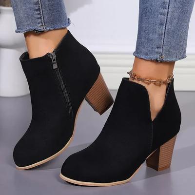 Bottes à talons carrés pour femmes, bottes à fermeture éclair latérale à la mode, bottes confortables pour femmes 2024