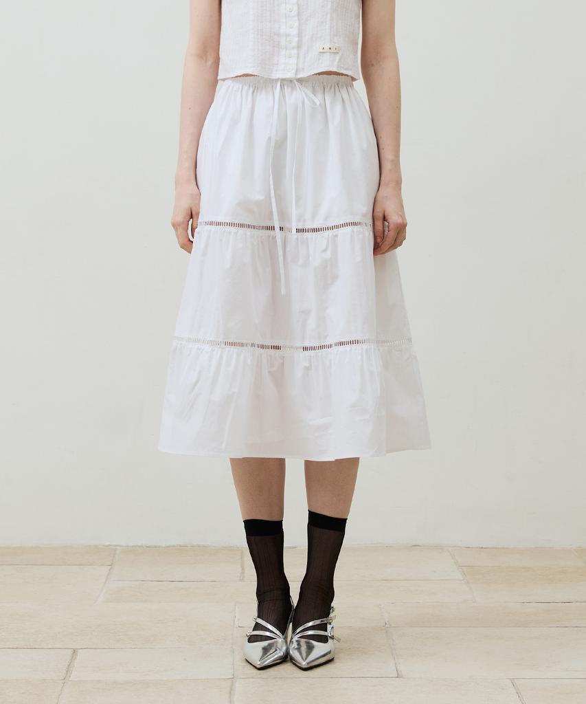 Alikim Muse Tiered Midi Skirt / White