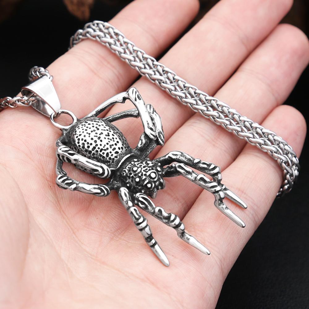 New Gothic 316L Stainless Steel Spider Pendant Necklace For Men Fashion Unique Punk Animal Necklaces Biker Jewelry