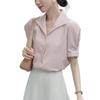 GMXIA Women's Short-sleeved Shirt Summer Commuter Professional Simple Fashion Single-breasted V-neck Shirt