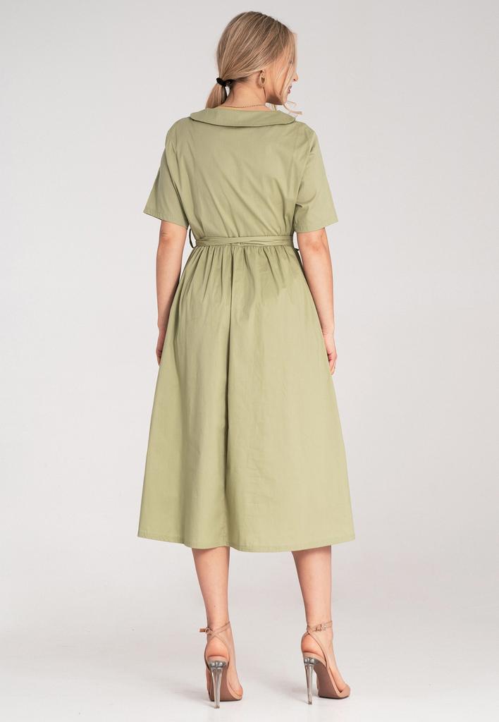 Szmizjerka Damska Midi - Sukienka Koszulowa Midi - Zielona Sukienka M1178 R. S/M